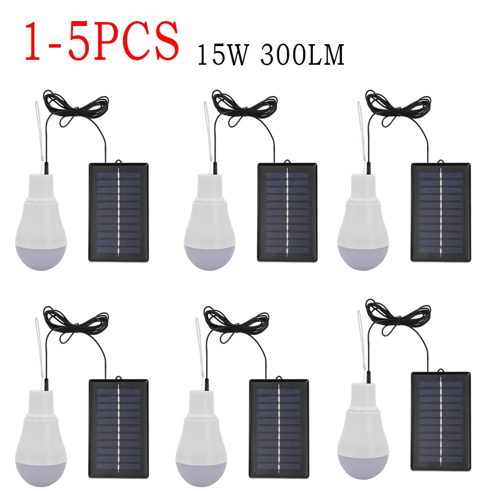 

1-5pcs Outdoor Solar Lamp Solar Rechargeable Led Bulb 5V 15W 300LM Energy Saving Portable Solar Power Panel Outdoor Lighting