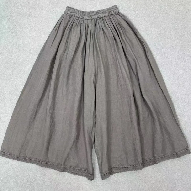 Johnature японские повседневные универсальные простые двухслойные широкие брюки Ramie