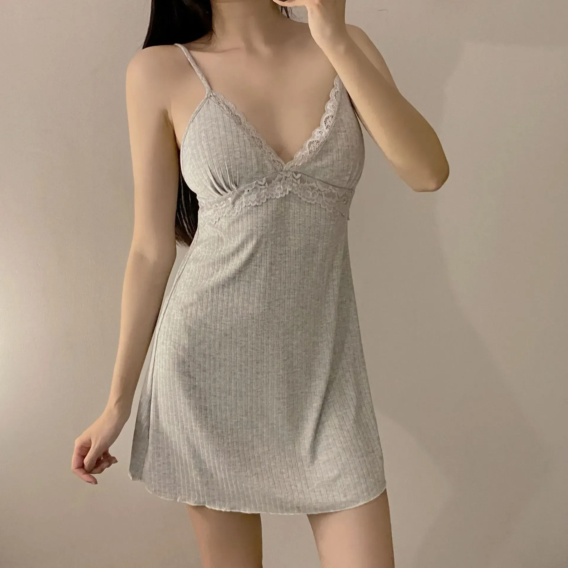 

Sleepwear Sexy Chemise Modal Nightdress Loungewear Summer Home Mini Strap Dressing Spaghetti Gown Spring Women for Nightgown