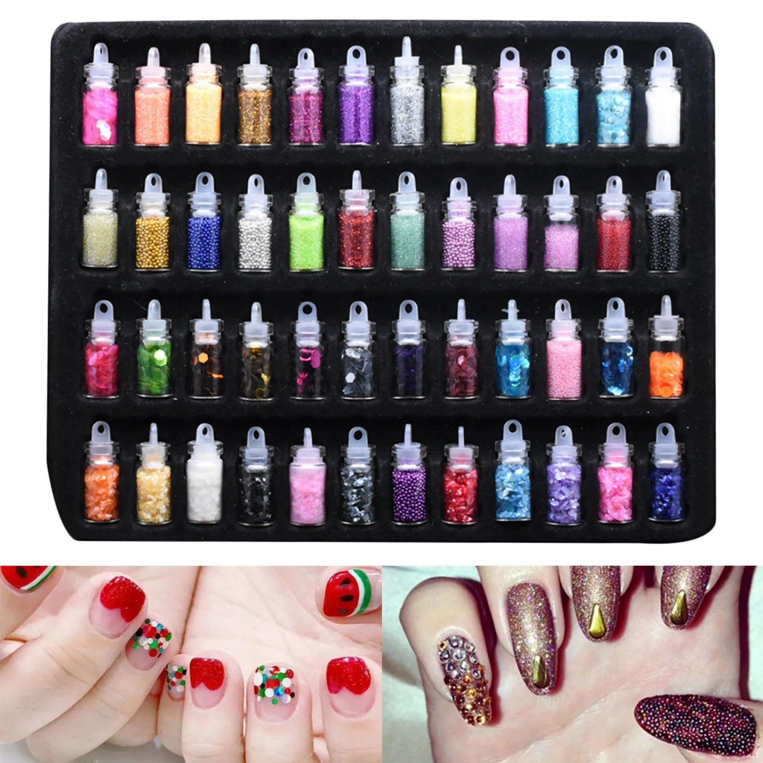 

Besegad 48 Bottles Nail Art Assorted Style Glitter Sequins Shake Jars Set for DIY Slime 3D Nail Art Makeup Accessories Decor Toy