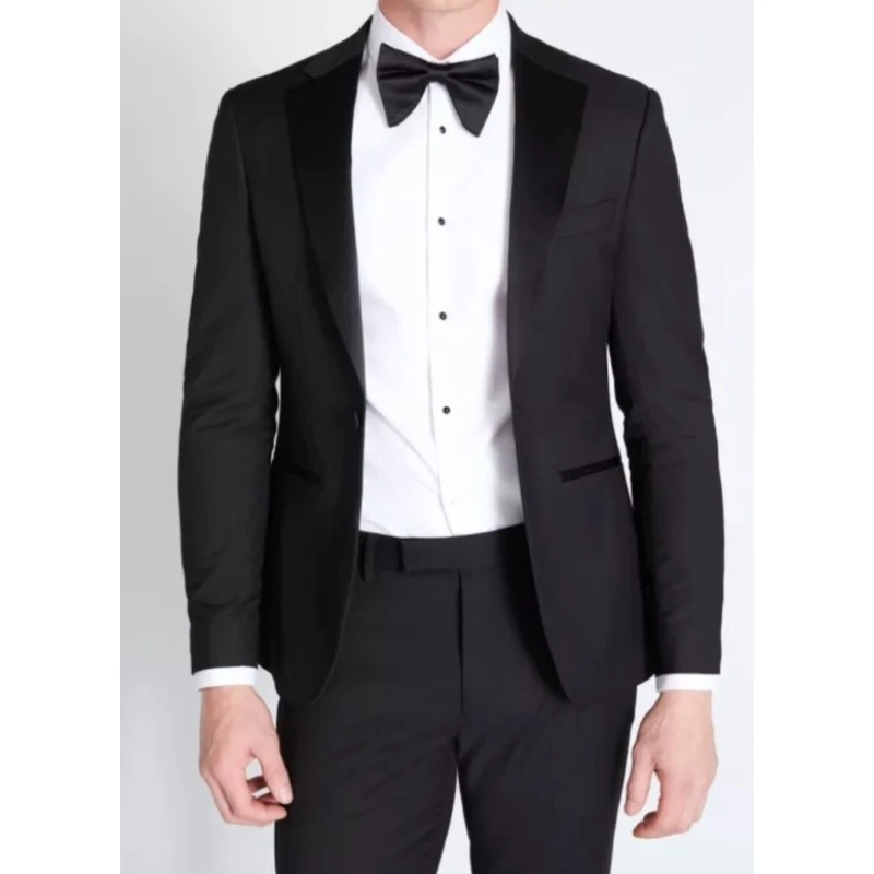 Black One Button Men Suits Notched Lapel Prom Wedding Tuxedo Groom Terno Masculino Slim Blazer 2 Pcs Jacket+Pant