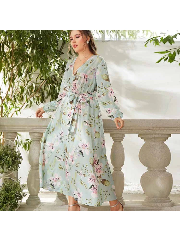 Spot 2022 spring/summer new Middle East plus-size fashion temperament print elasticated waist dress women