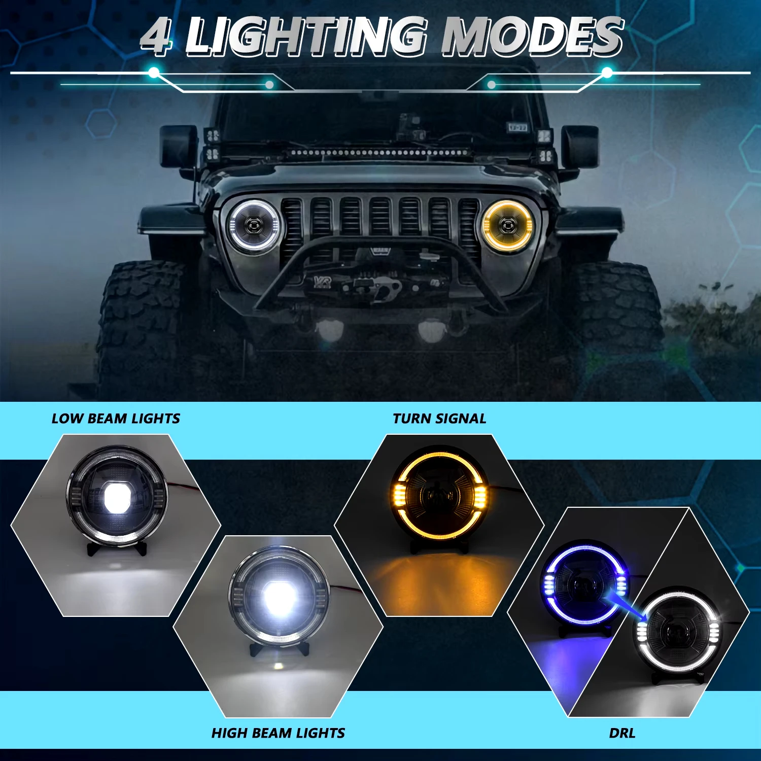 7-дюймовая мощная фара Jeep 250 Вт 30000LM Светодиодная круглая синего цвета DRL для Wrangler