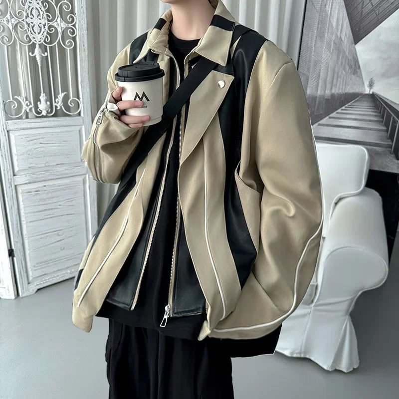 Мужская модная куртка из искусственной кожи в американском стиле демисезонная с