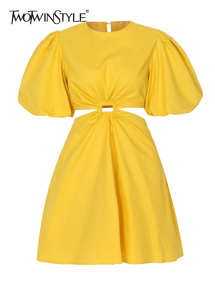 

Женское лоскутное платье TWOTWINSTYLE, летнее платье-туника с круглым вырезом, коротким рукавом и высокой талией, со складками