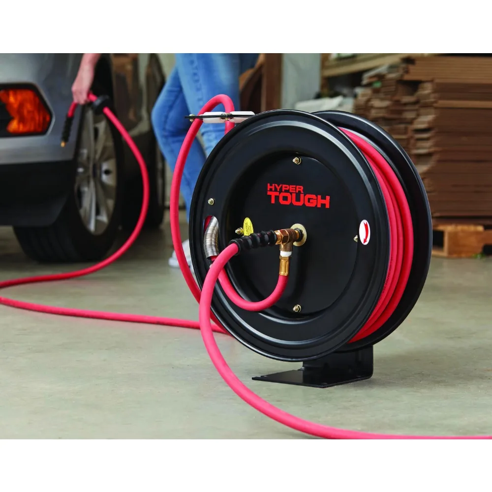 

Heavy Duty Steel Hose Reel with 3/8in x 50ft Rubber Air Hose