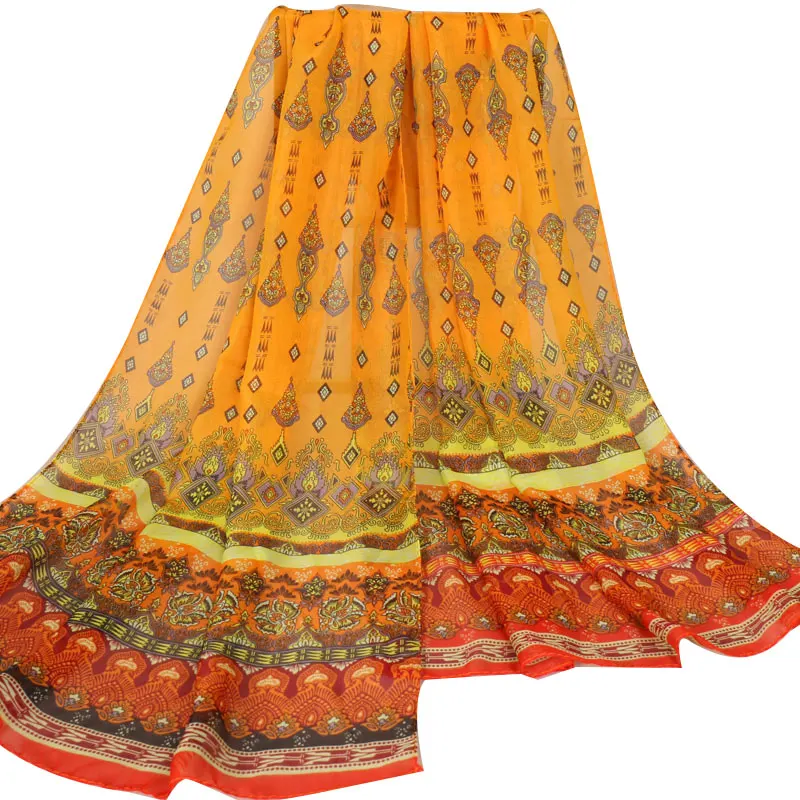 

India Bohemian Chiffon Scarf Beach Flower Printed Long Scarves For Women Wrap Shawl Muslim Hijab 50x150cm Islamic Ethnic Bandana