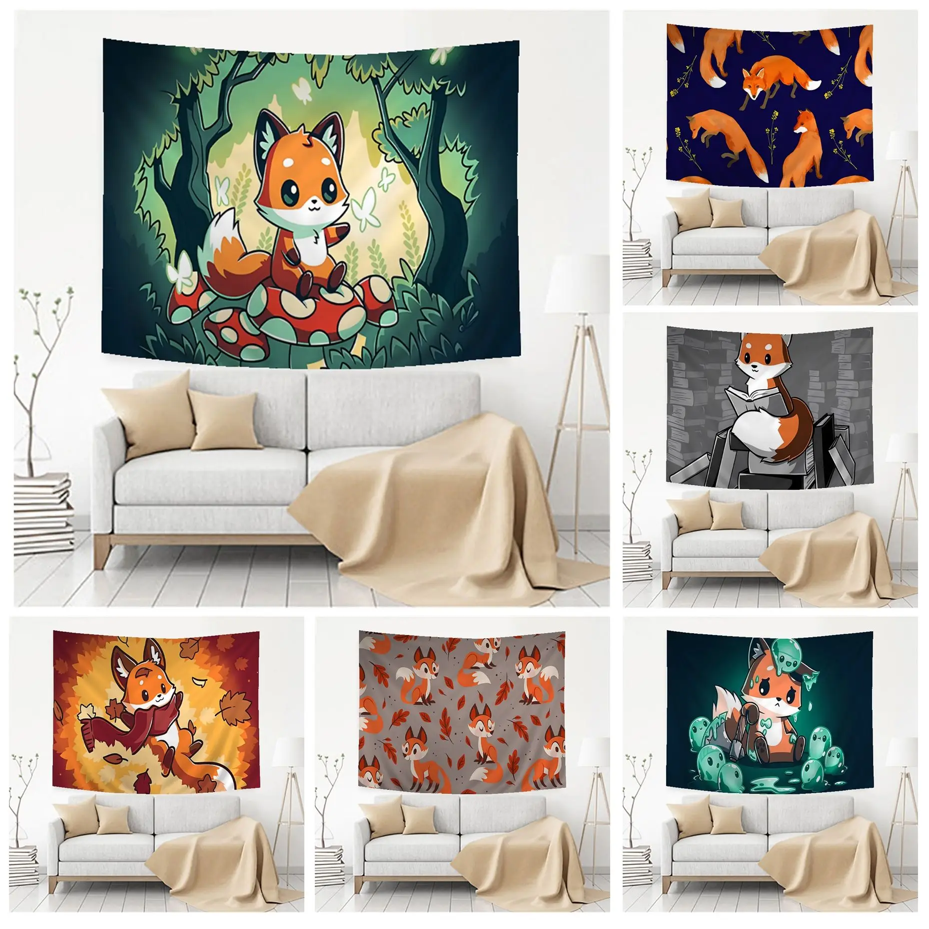 

Cartoon Fox Wall Tapestry Wall Hanging Decoration Household Art Home Decor