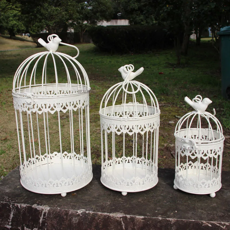 

Iron Metal Bird Cage White Bird Cage Decoration Hanging Flower Pot Succulent Wedding Candle Holder Jewelry