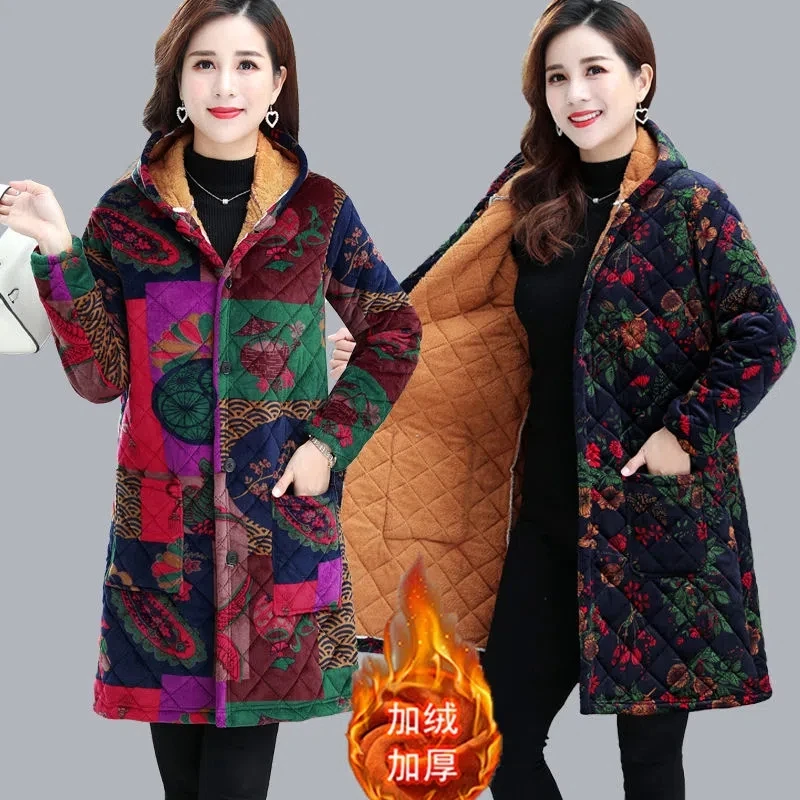 Cotton Coat Women Clothing 2022 Winter New Fashion Casual Loose Ethnic Style Padded Jacket Female Large Size Long Thick Parkas