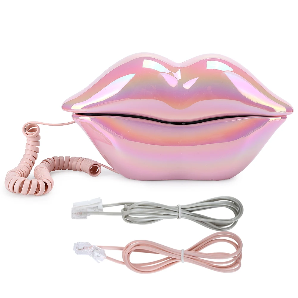 

Electroplating Pink Funny Lip Telephone WX‑3016 Fashionable Number Storage Function