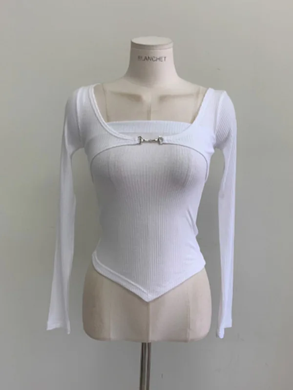 Осенне-зимний трикотажный комплект корейской версии с острым подолом без