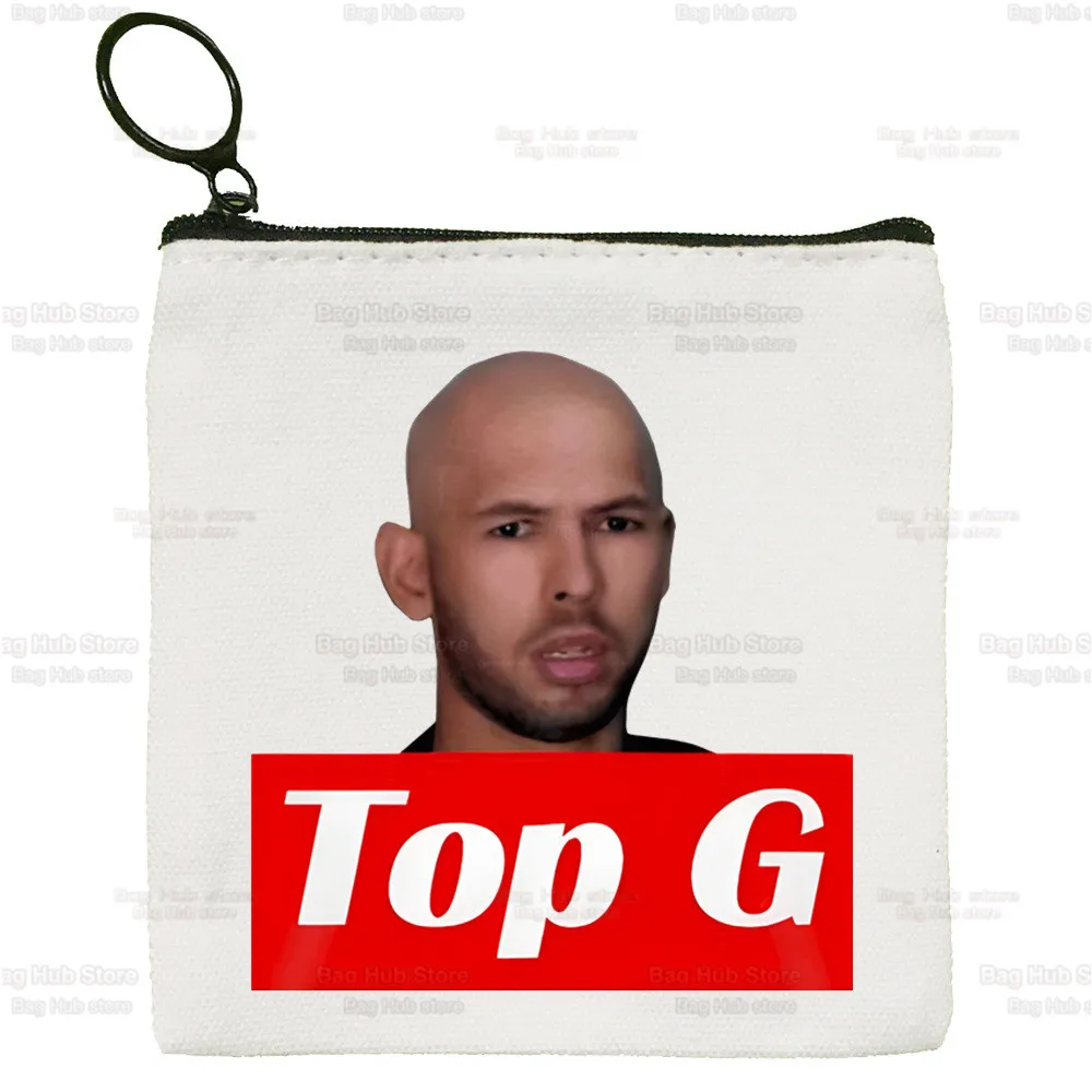 Andrew Tate Cute Mini Coin Purse Canvas Student Wallet Coin Case Zipper Hand Female Key Case
