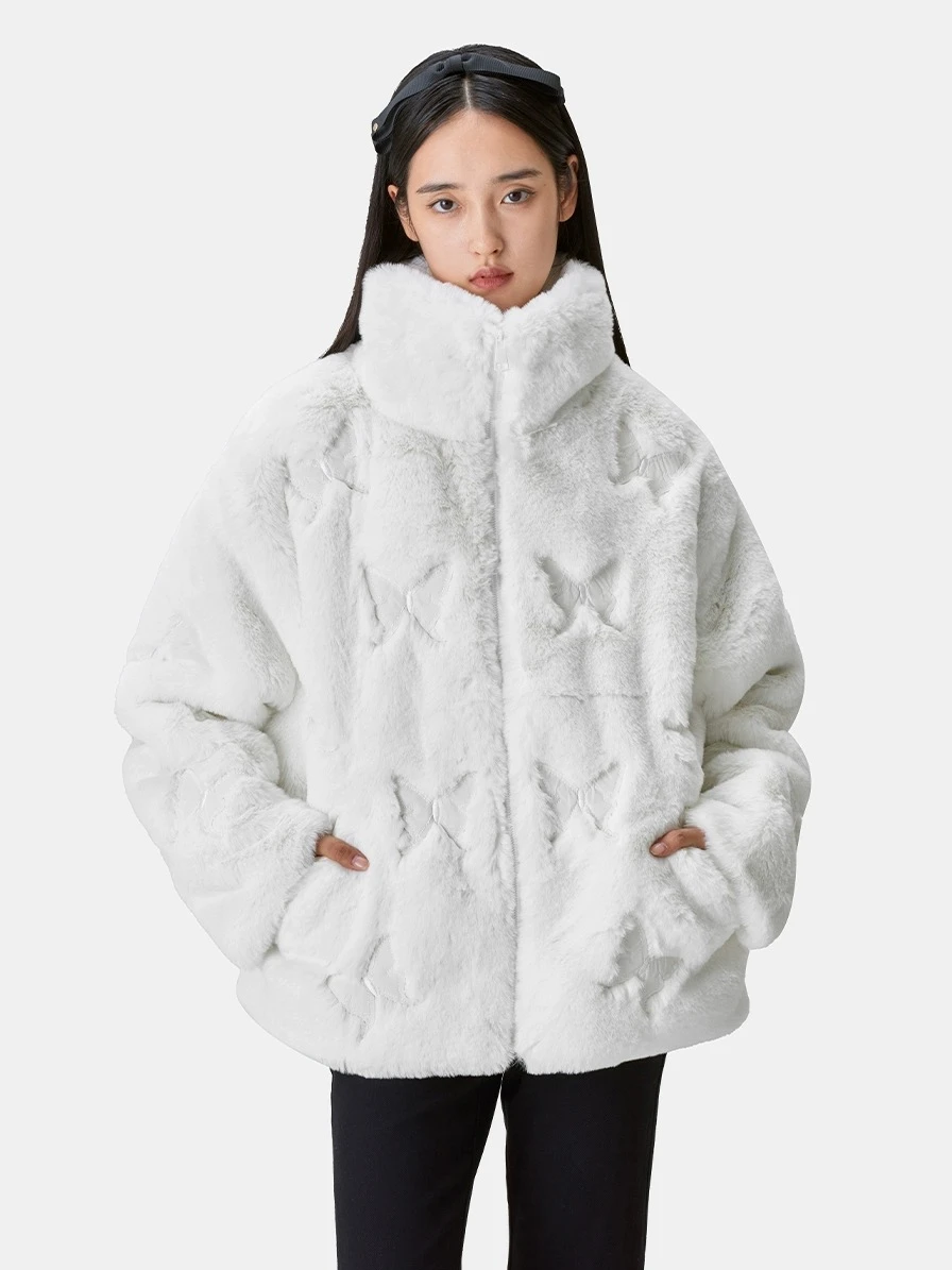  Верхняя одежда из меха с полным принтом для женщин свободная куртка на хлопковой