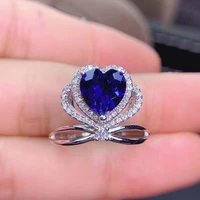romantic hot sale double deck heart shaped royal blue ring for women wedding band zircon jewelry engagement ring accessories