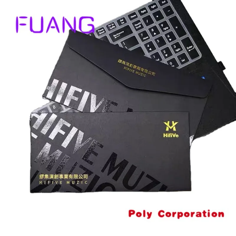 Recycled Custom UV Printed Luxury Gift Black Paper Envelope Packaging Money Gift Envelopes