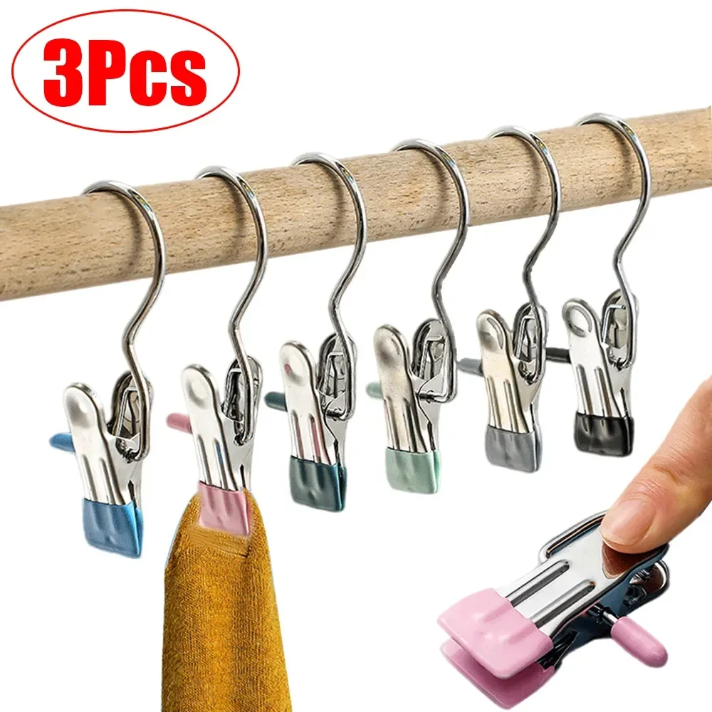

Towel Socks Steel Pegs Hook Hanger Drying Windproof With Durable Clothes 3/1pcs Clothes Multi-purpose Stainless Clothespin Clips