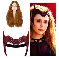 scarlet witch wig wanda maximoff cosplay long brown wavy cosplay middle parting curly heat resistant hair wigs mask