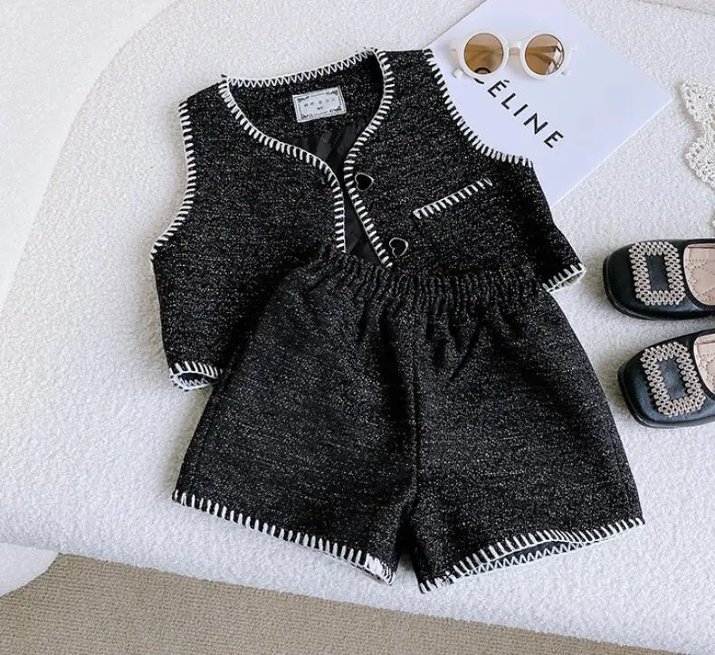 

Retail 2022 New Baby Girls Fall Elegant Formal Lady Sets, Vest +Pants 2-7T