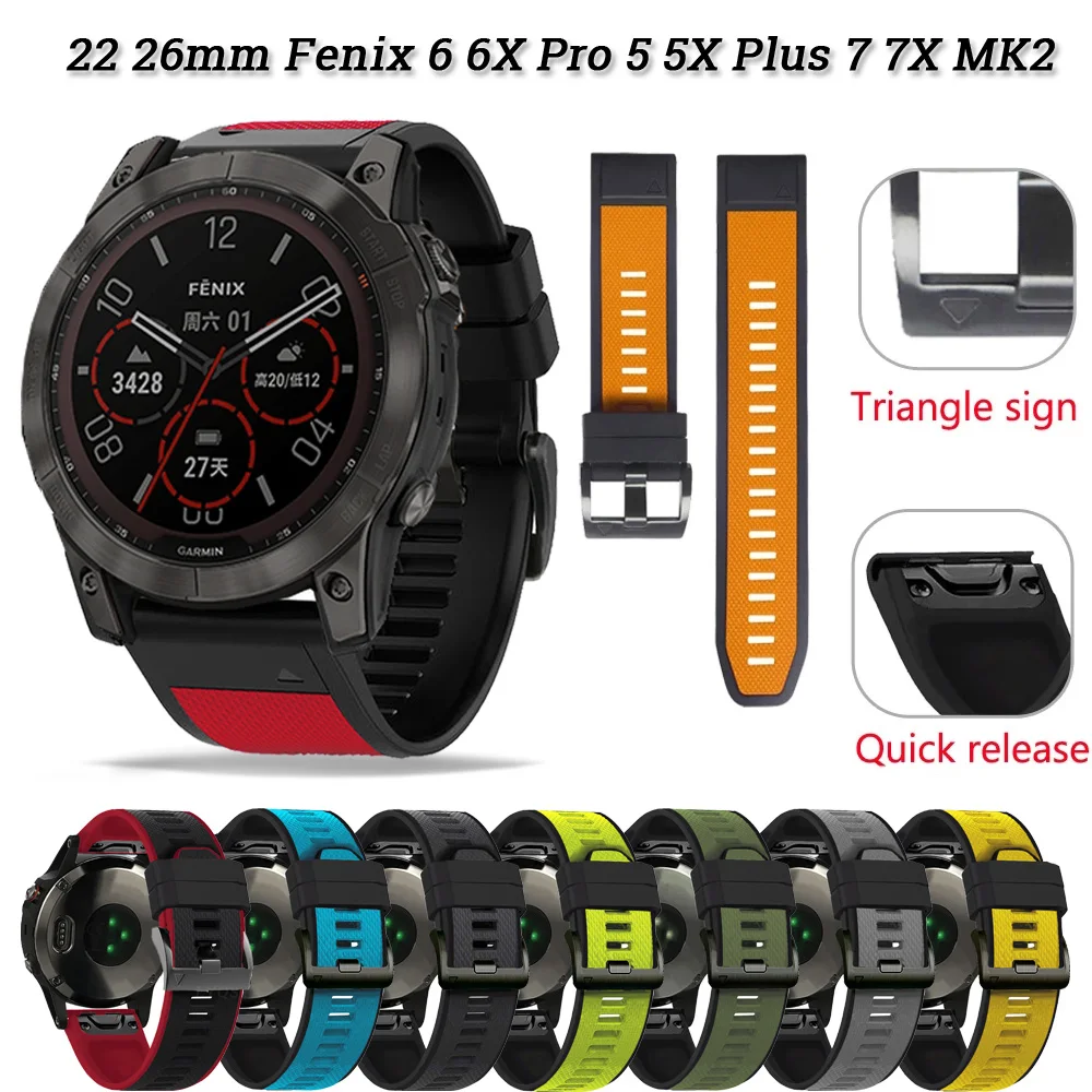 

Ремешок спортивный мягкий силиконовый для наручных часов Fenix 6 6X Pro, быстросъемный браслет для Garmin Fenix 5 5X Plus 3 HR D2 MK2 935, 22 26 мм