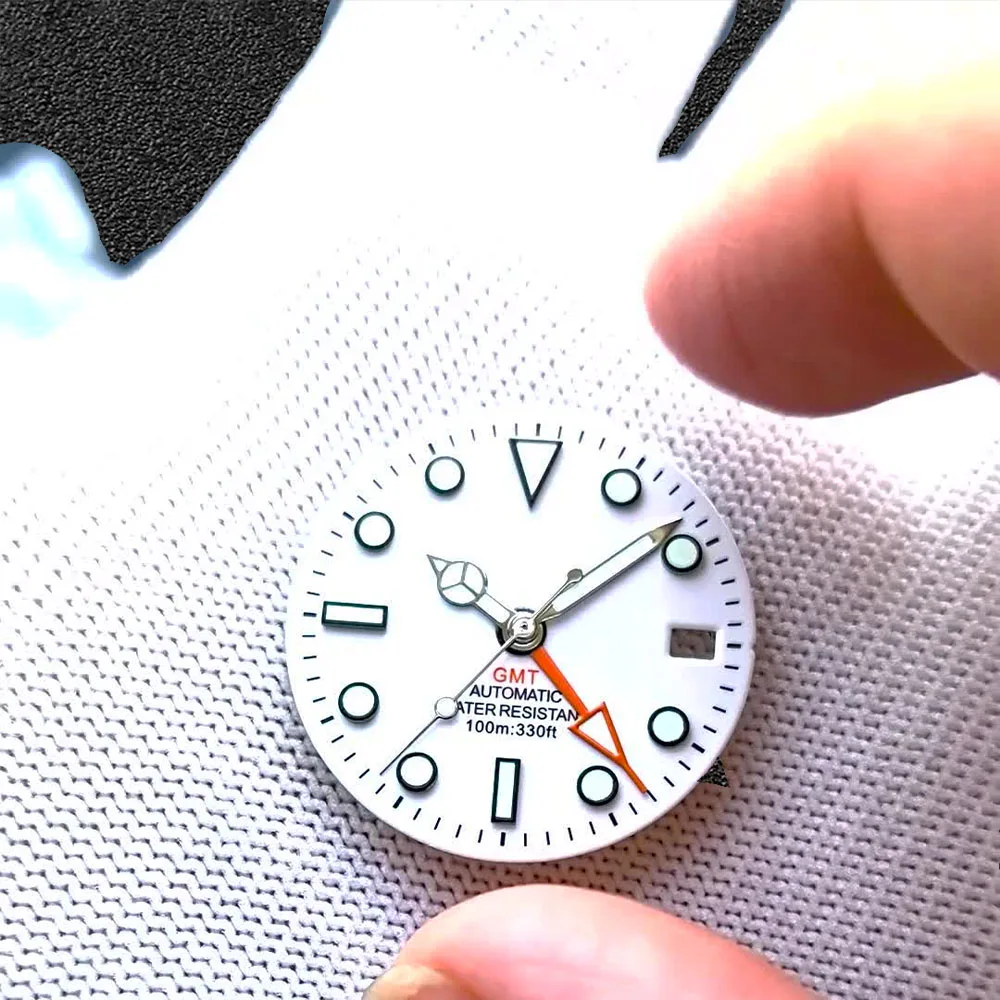 28 5 мм без логотипа GMT циферблат для часов сине-зеленый светящиеся детали подходят