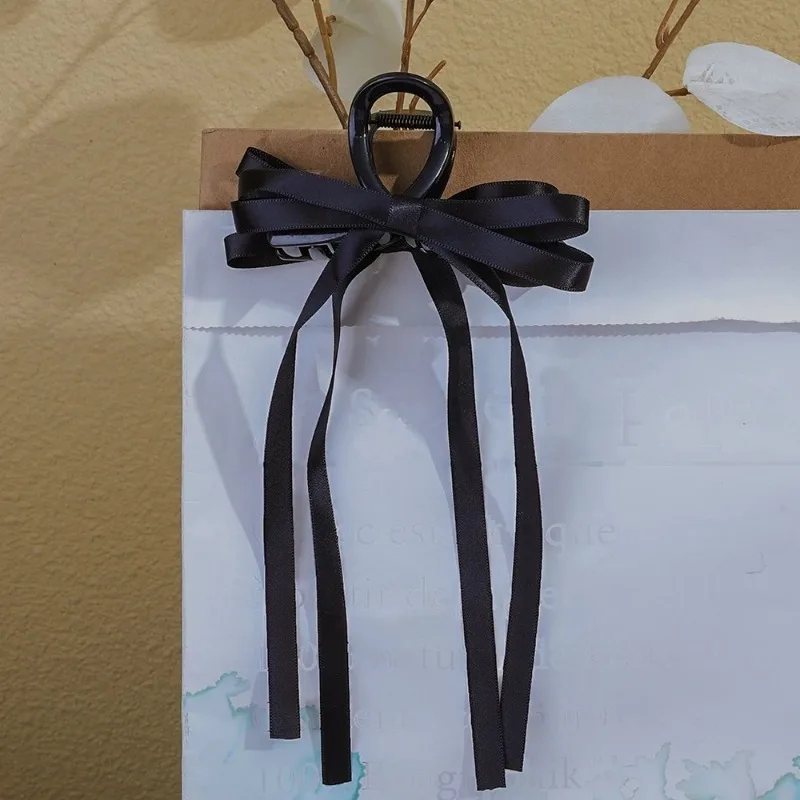 Корейский черный бант Длинная лента заколка для волос головной убор Милая