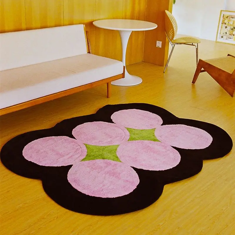 

Ins розовый плюшевый коврик для девушек в спальню гостиную геометрический нескользящий прикроватный напольный коврик для комнаты