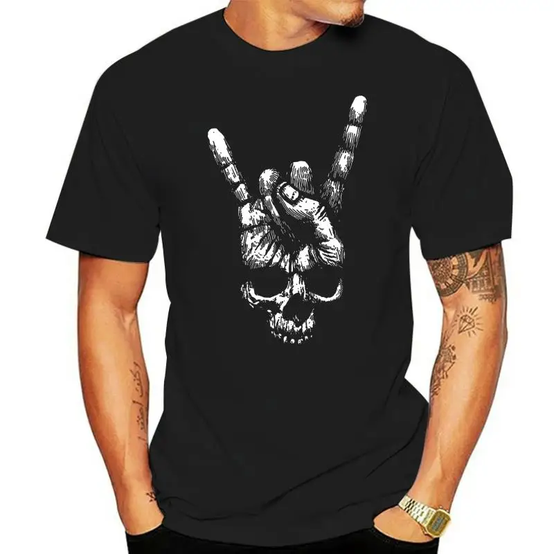 

Футболка с изображением черепа, руки, знаков рога, тяжелый металл, рок, N-Roll, фотография, футболка в стиле Харадзюку
