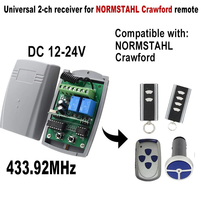 

2CH Receiver Garage Control Normstahl Crawford Standard Steel EA433 2KS 4KS RCU N002800 Remote Control 433.92MHz Rolling Code