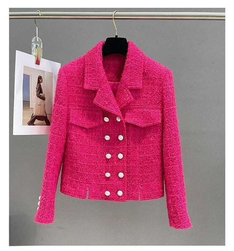 

2023 Autumn Brand New Designer Women's High Quality Wool-blend Double-breasted Tweed Jackets Elegant Short Coat F037