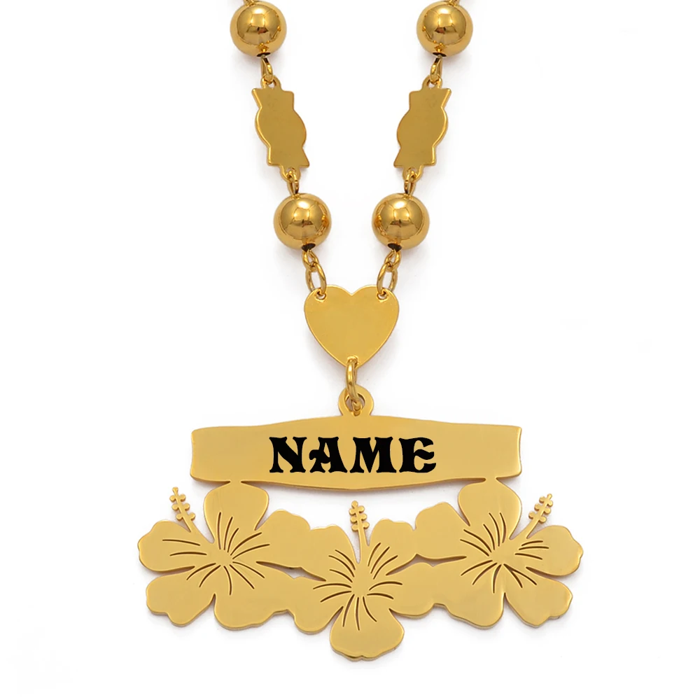 

Anniyo Customize Name Letters Pendant Necklaces,Personalized Print Date of Birth or Your Idea Hawaiian Flowers Jewelry #107421