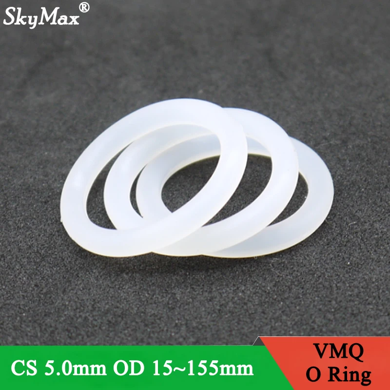 

10pcs VMQ O Ring Seal Gasket CS 5mm OD 15 ~ 150mm Silicone Rubber Insulated Waterproof Washer Round Shape White Nontoxi