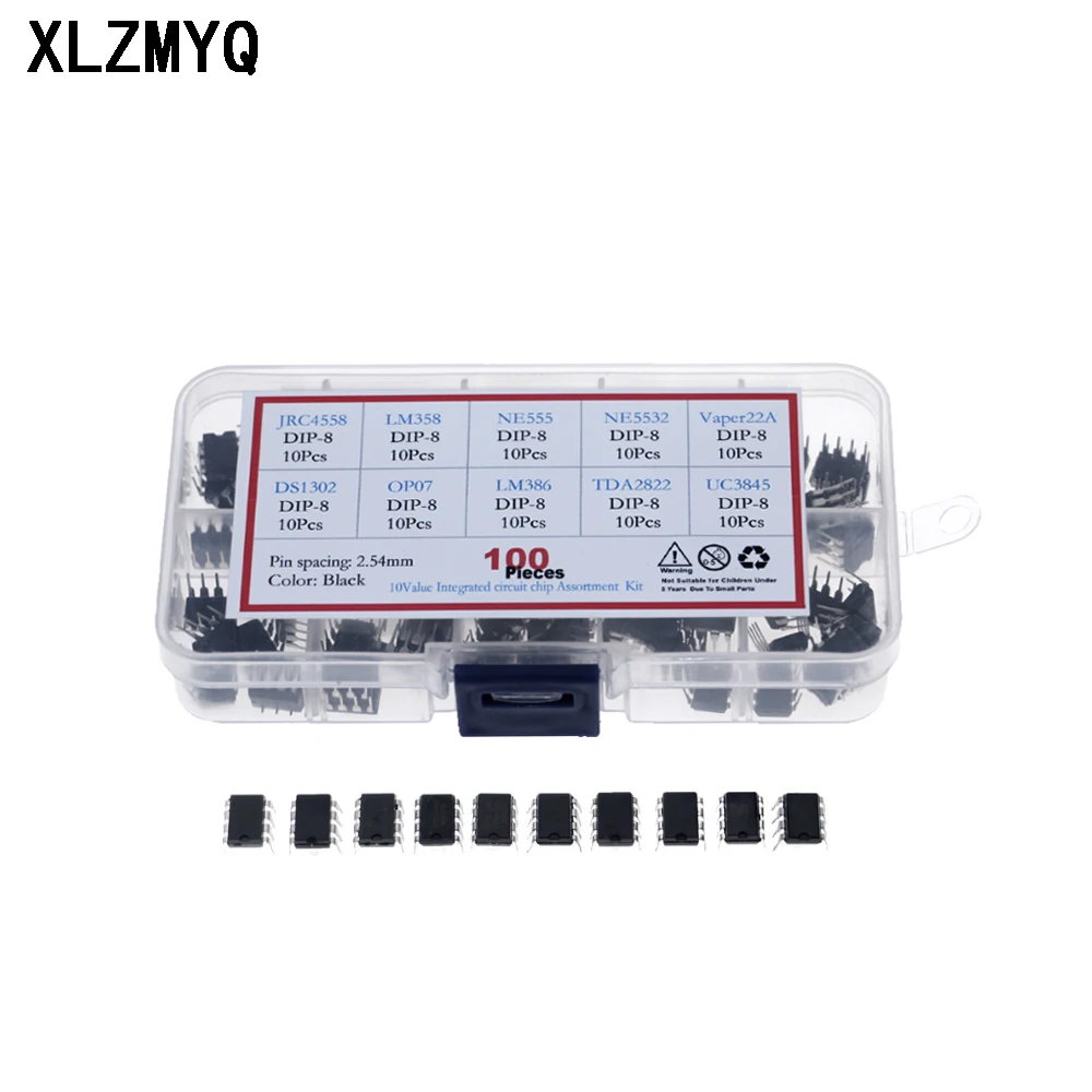 100 шт., интегральная схема, модель JRC4558 LM358 NE555 NE5532 VIPER22A DS1302 OP07 LM386 TDA2822 UC3845