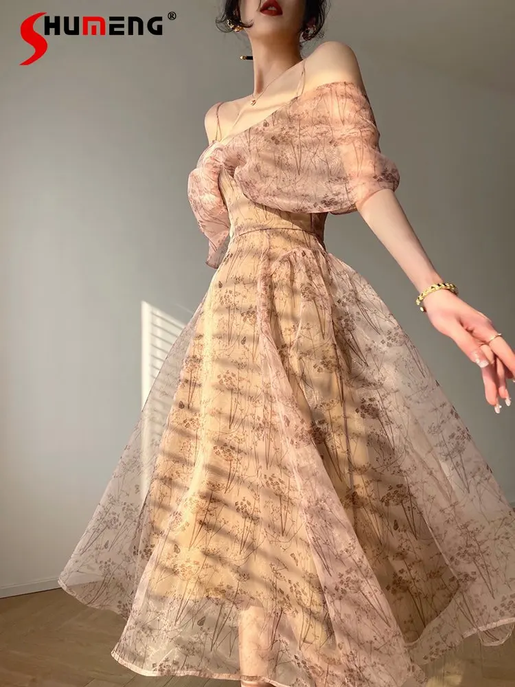 

Женское длинное платье на молнии, милое платье во французском стиле без рукавов с открытыми плечами и поясом, лето 2023