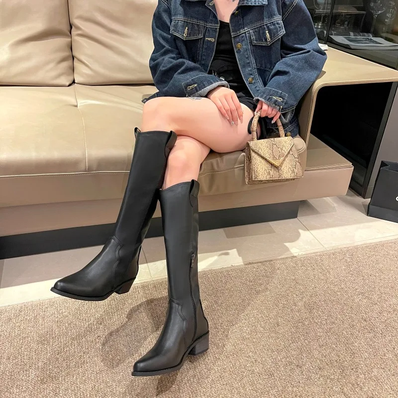 

Женские сапоги без шнуровки, модные современные сапоги до колена с острым носком, 2023