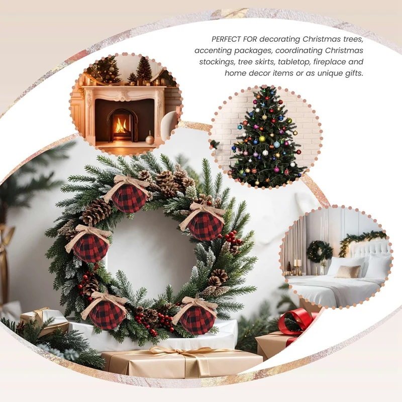 Украшения для рождественской елки 12 шт. 2-1/2 дюйма клетчатая строчка из мешковины