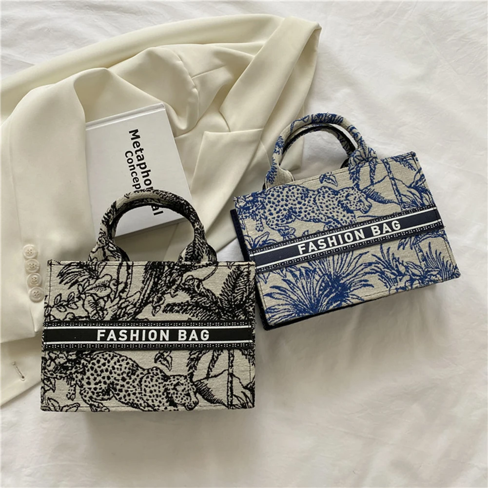 

Fashion Women Summer Canvas Printing Top-handle Tote Bag Casual Ladies Large Capacity Handbags Elegant Female Travel Square Bags