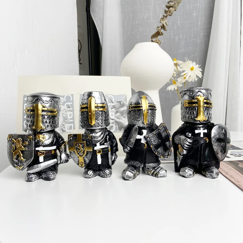 

Knight Gnomes Guard Cross Templar Crusader Figurine Tall Suit Of Armor Miniature European Knight Sculpture Decor Resin Ornaments