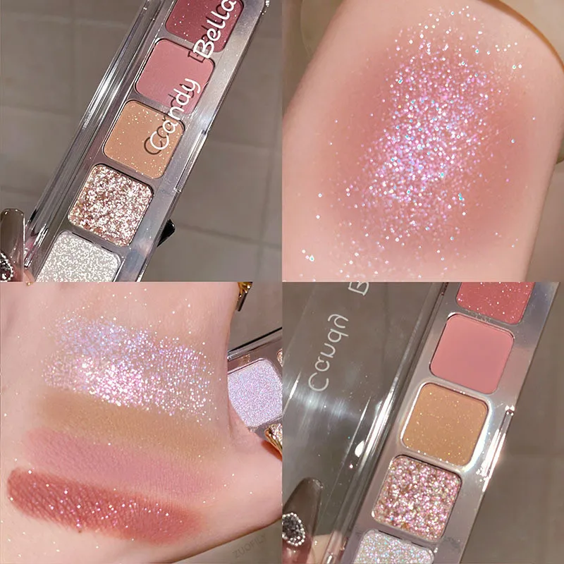 Палитра теней для век 5 цветов матовые Перламутровые тени синие оранжевые