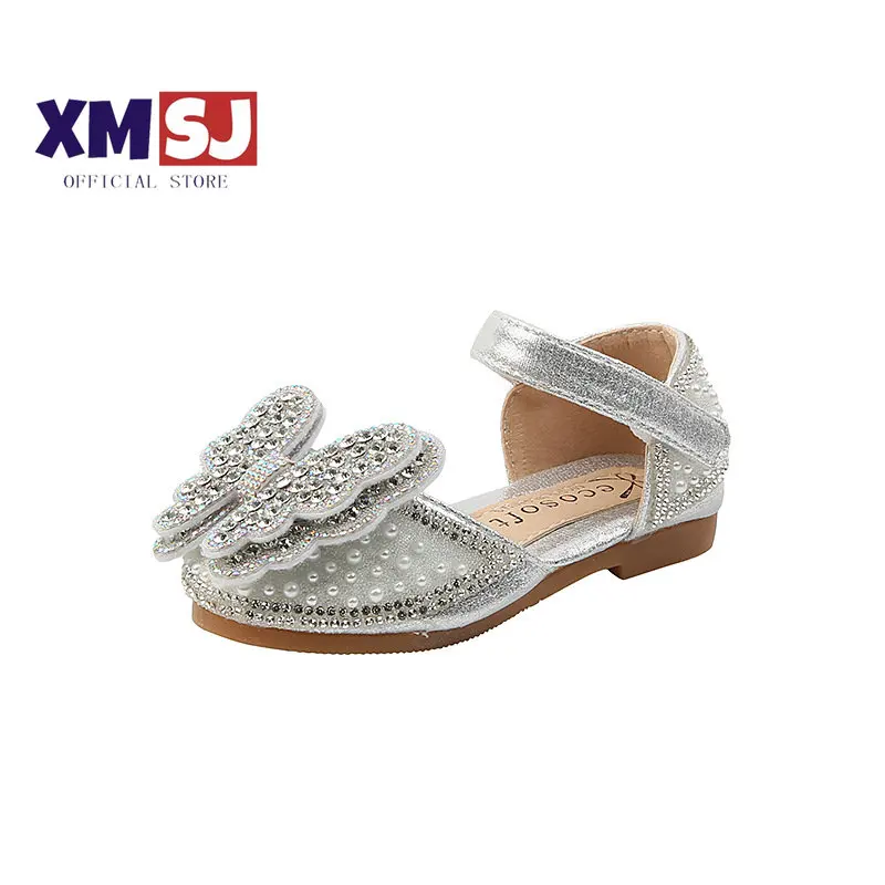 

Korean Style Rhinestone Princess Dancing Shoes with Butterfly Sweet Girls Mary Jane Shoes Black Chic Round-toe Non-slip Sandals