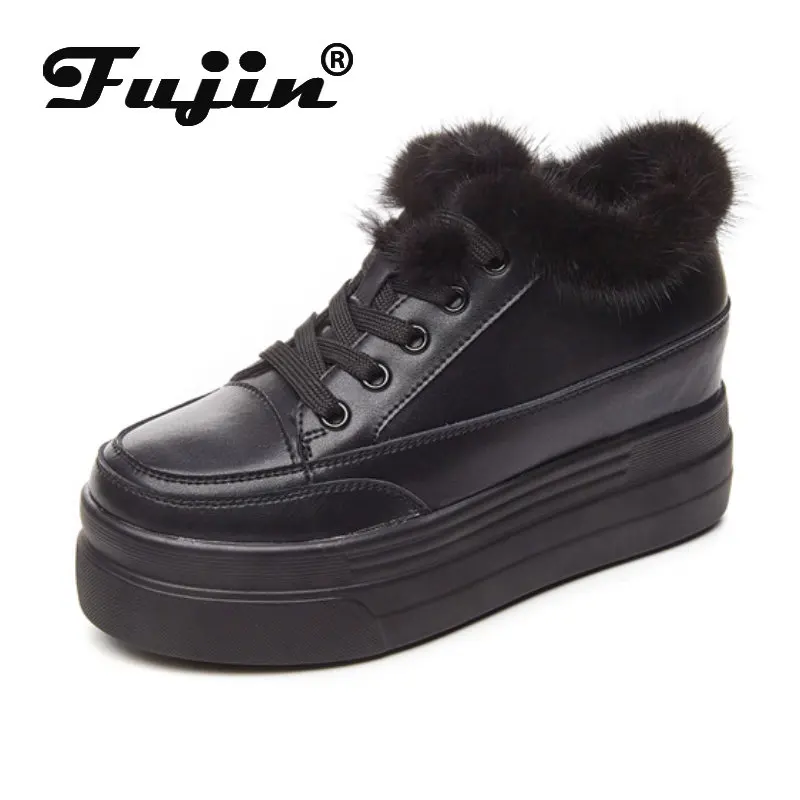 

Fujin 8.5cm Genuine Leather Platform Autumn Lady Winter Plush Warm Women Snow Boots Causal Sneakers Ankle Booties Fashion Shoes
