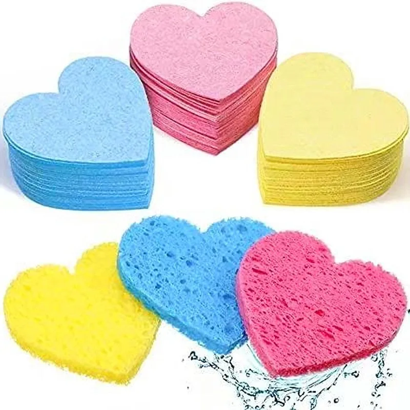 

10PCS Makeup Removal Sponge Heart Shaped Cellulose Sponge Wood Pulp Cotton Face Washing Cleansing Sponge Cosmetic Puff