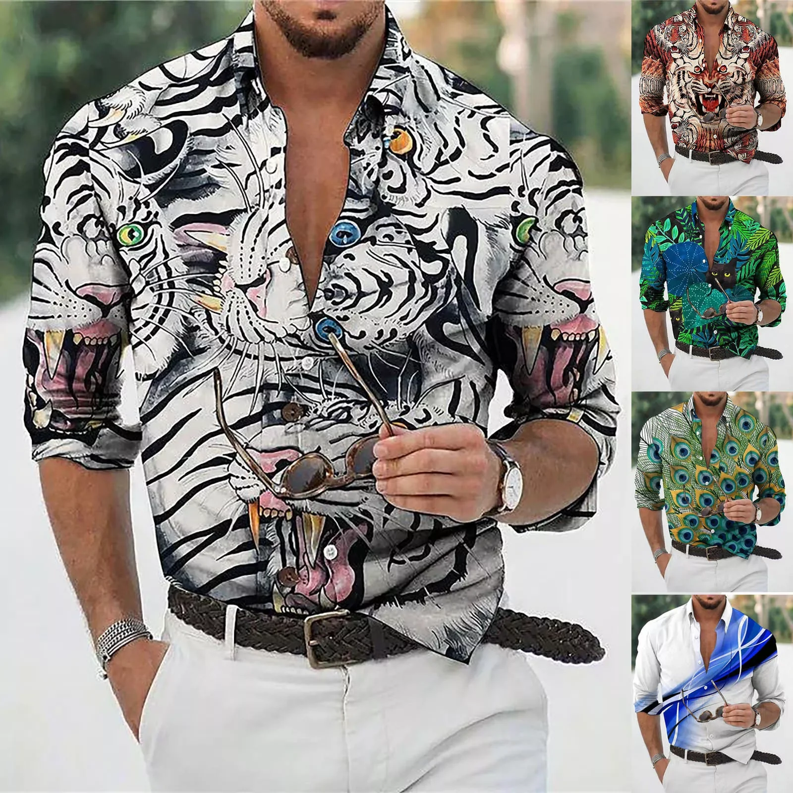 

Рубашка мужская с принтом, из хлопка и льна