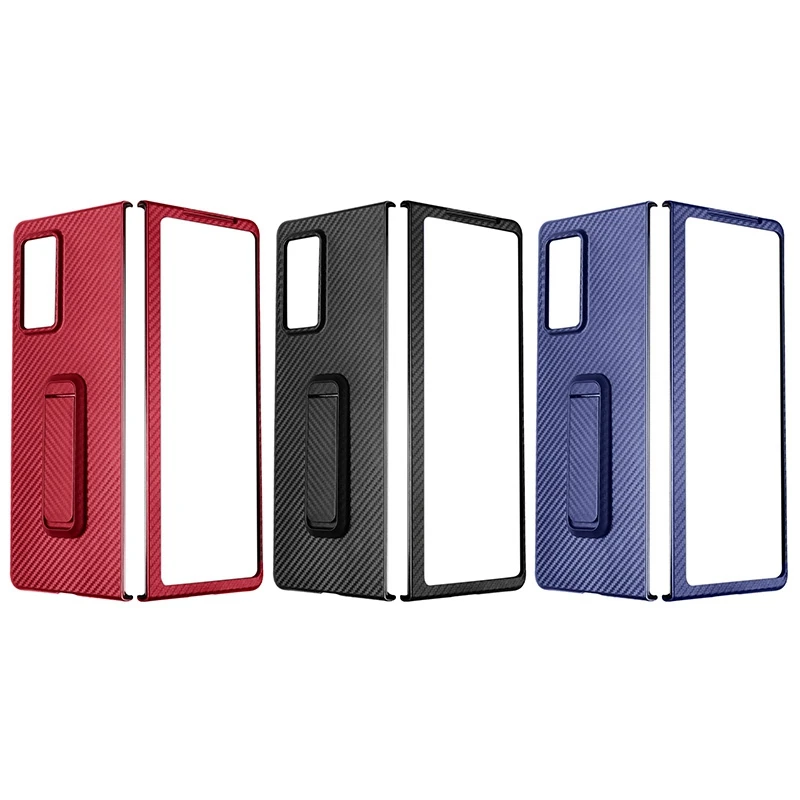 

NEW-Carbon Fiber With Holder Back Front Cover Ultra Thin Shockproof Case For Samsung Galaxy Z Fold 2 Fold 2 5G