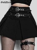 goth dark sexy gothic mini skirts black grunge punk style pleated high waist women skirt with rivet patchwork fashion partywear