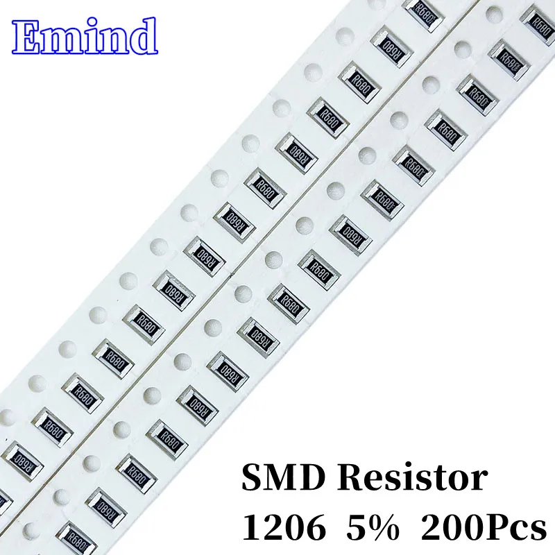 

200Pcs Smd Resistor 1206 5% 0R 10 56 68 100 120 560Ohm 1K 2K 20K 4.7K 5.6K 6.8K 47K 56K 560K 680K 1M Diy Electronic Components