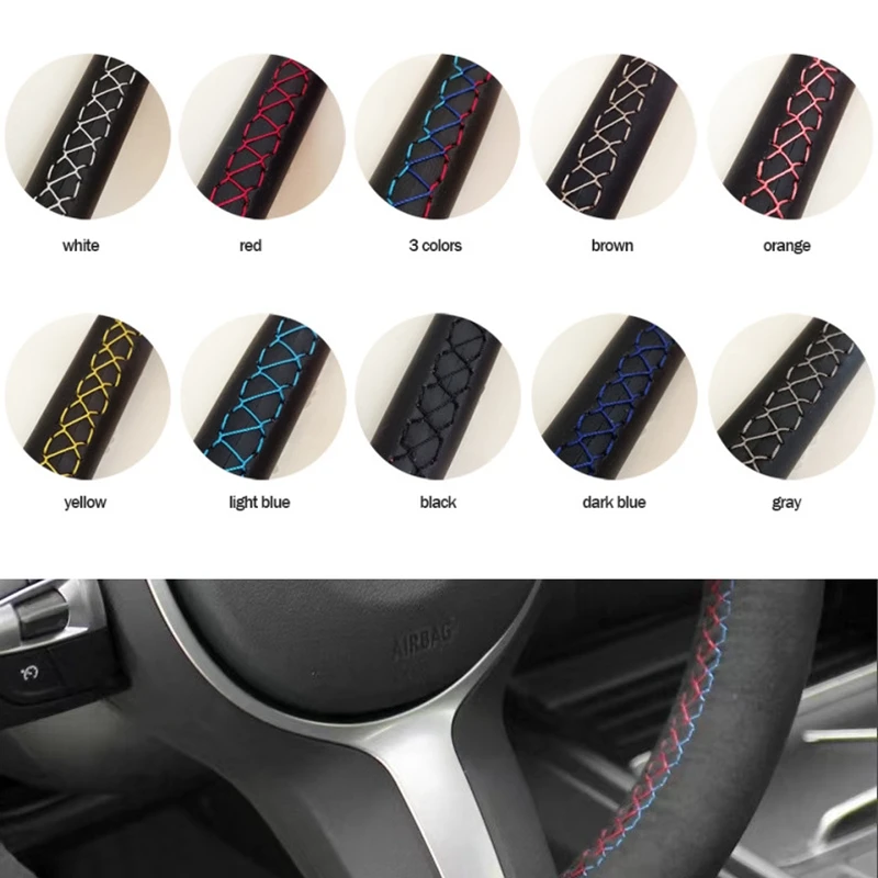 Customized Car Steering Wheel Cover Hand Sewing Leather Suede Original Steering Wheel Braid For BMW E46 E39 325i E53 X5 X3 images - 6