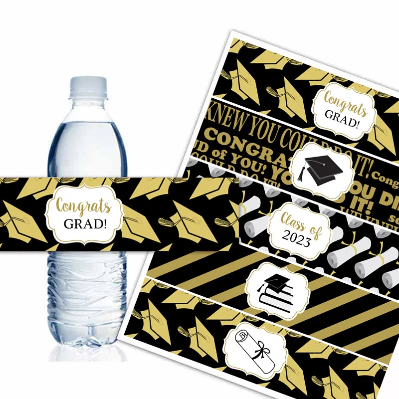 Wrappers Graduation Water Bottle Labels Black And Gold Gradu