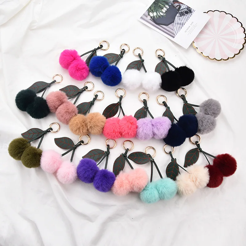 

Business Gifts Cartoon Mini Fruit Cherry Fur Ball Keychain Plush Bag Pendant Imitation Rex Rabbit Wedding Store Activities Kids