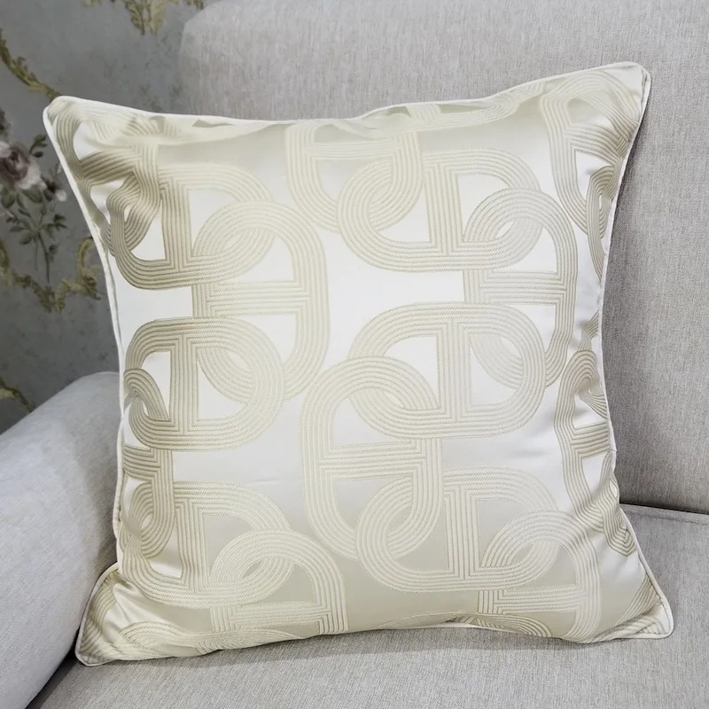 

DUNXDECO Cushion Cover Decorative Pillow Case Modern Simple Luxury Geometric Champagne Color Knot Jacquard Sofa Chair Coussin